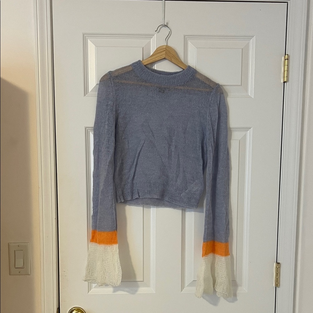 Nasty Gal Blue Sweater with Orange and Cream Cuffs